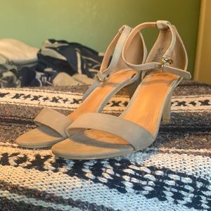Grey suede kitten heels